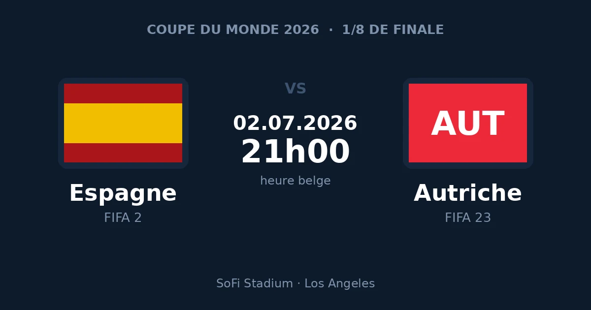 Espagne – Autriche, huitième de finale de la Coupe du Monde 2026, 2 juillet à 21h00 heure belge