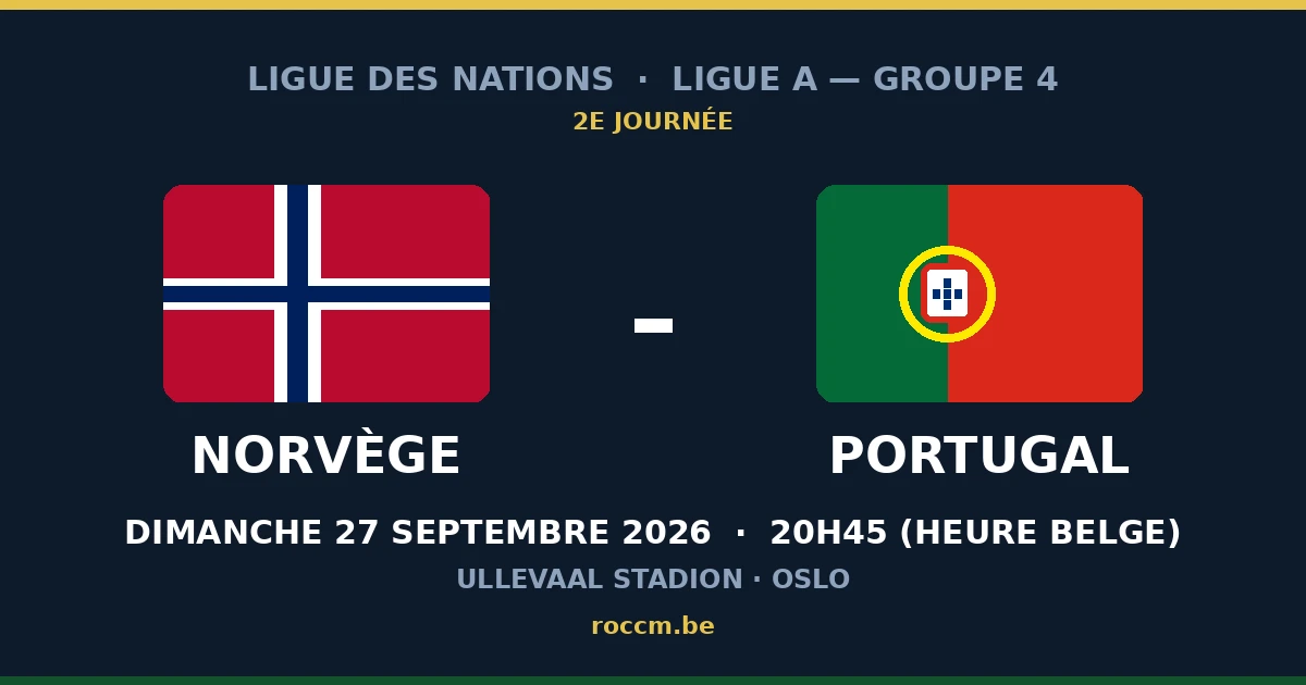 Pronostic Norvège – Portugal, Ligue des Nations, 27 septembre 2026 à l'Ullevaal Stadion d'Oslo