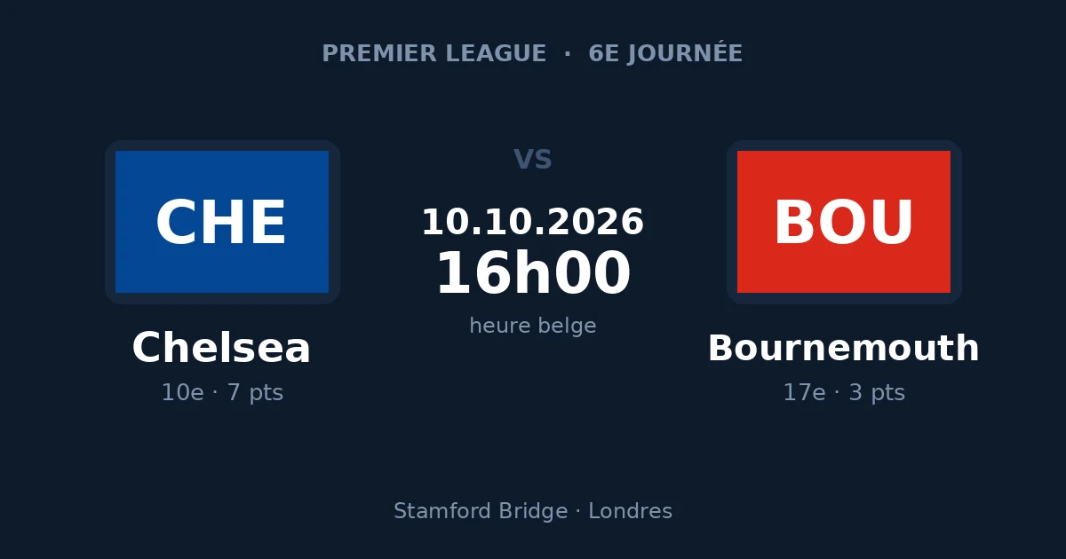 Pronostic Chelsea – Bournemouth, Premier League, 10 octobre 2026 à Stamford Bridge