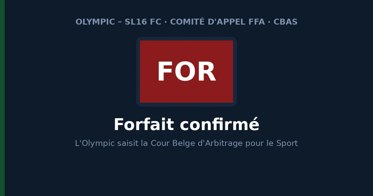 Forfait Olympic – SL16 confirmé en appel, recours devant la CBAS